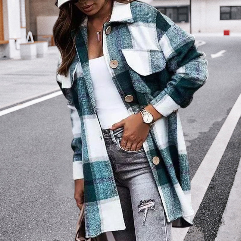 Manteau en Laine Décontracté à Carreaux