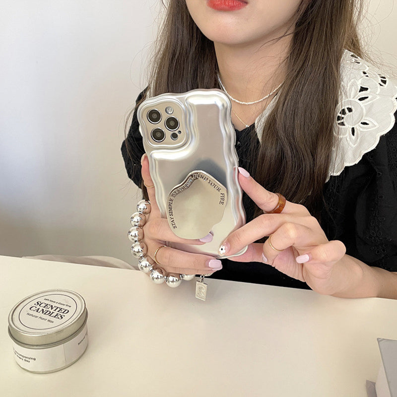 Étui à Coussin d'Air avec Bracelet Boule en Argent Mat pour IPhone