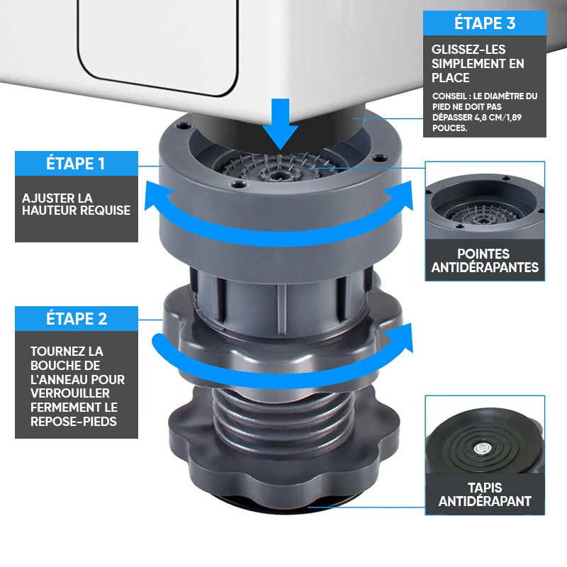 Support de machine à laver à hauteur réglable de 4 pièces