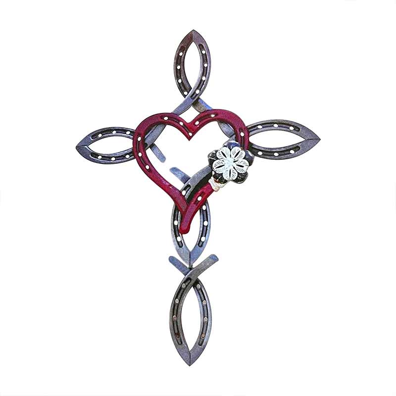 Croix en fer Ă cheval naturel avec coeur