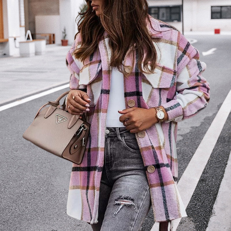 Manteau en Laine Décontracté à Carreaux