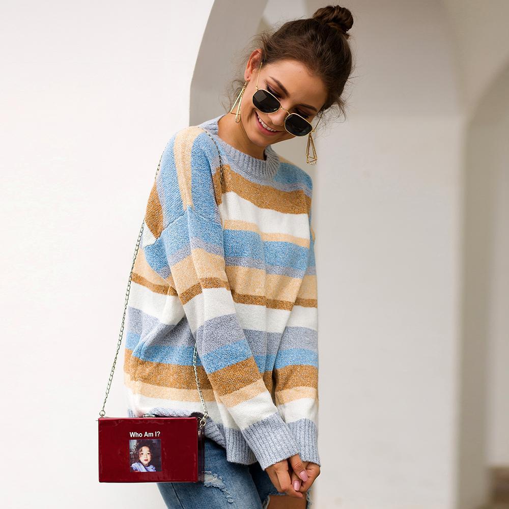 Pull Ras du Cou à Rayures Mode Automne pour Femmes