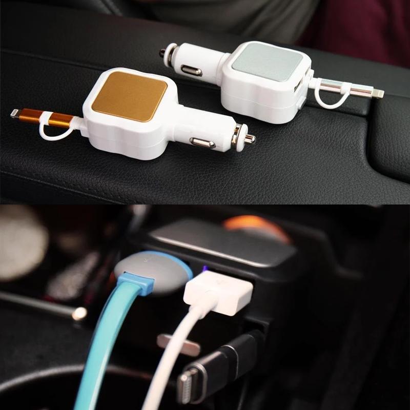 Chargeur de voiture rétractable deux-en-un