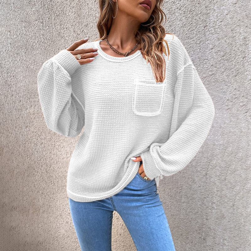 Gaufre Femme Tricot Tunique Tops Chemise à Manches Longues