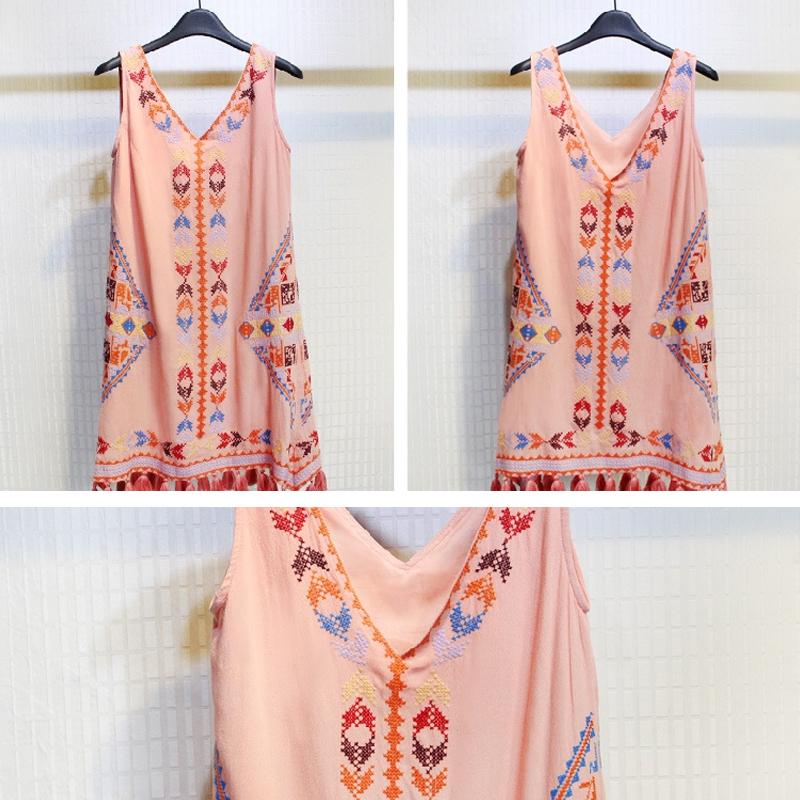 Robe de Plage Brodée sans Manches à Franges