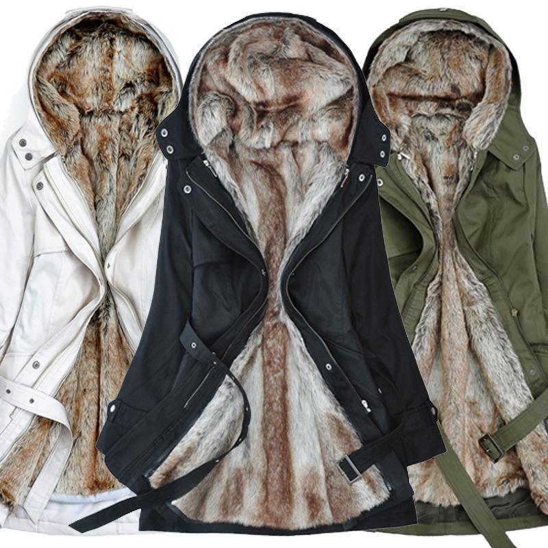 Manteau d'hiver pour femmes avec fausse fourrure amovible