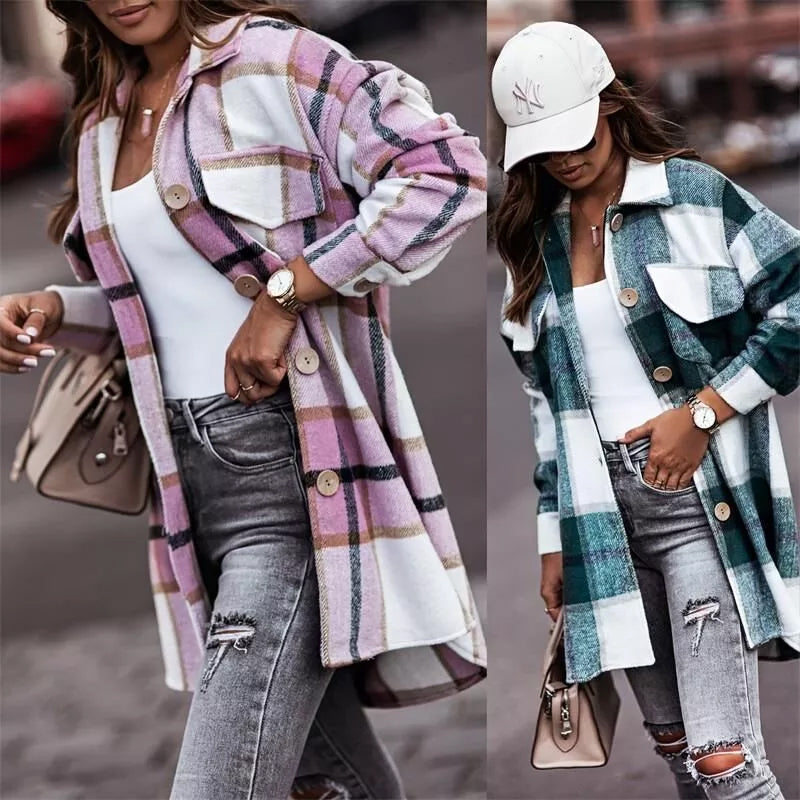Manteau en Laine Décontracté à Carreaux