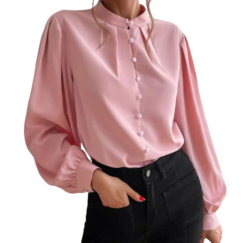 Chemise Boutonnée à Col Montant et Manches Longues