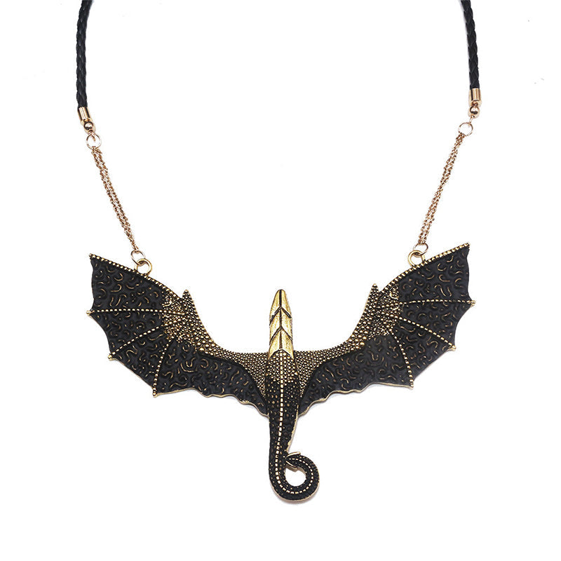 Collier Dragon Volant Ailé Noir