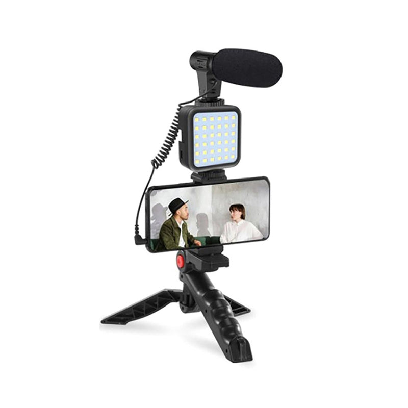 Kit de microphone vidéo professionnel avec trépied et lumière LED
