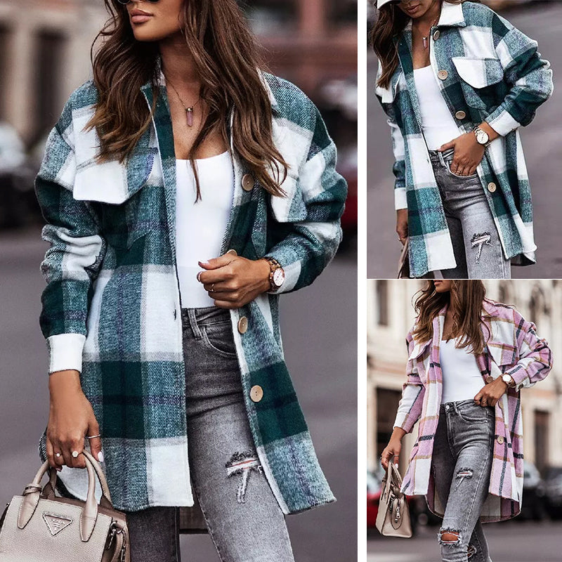 Manteau en Laine Décontracté à Carreaux