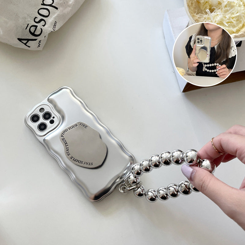 Étui à Coussin d'Air avec Bracelet Boule en Argent Mat pour IPhone
