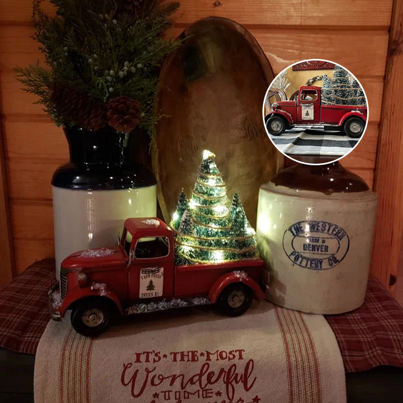 🎄Vente de Noël🔥Pièce maîtresse de Noël de camion de ferme rouge