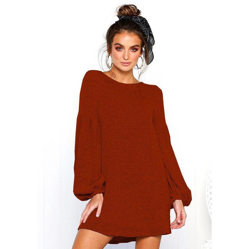 Robe décontractée pour femme pull en tricot à col rond