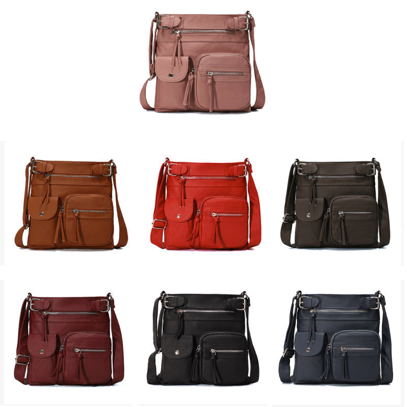 Sac à bandoulière en cuir souple avec plusieurs poches