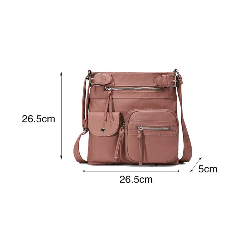 Sac à bandoulière en cuir souple avec plusieurs poches