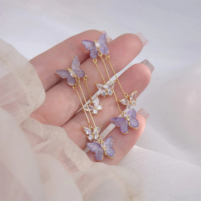 Boucles d'Oreilles Pampille Papillon Cristal