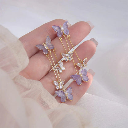 Boucles d'Oreilles Pampille Papillon Cristal
