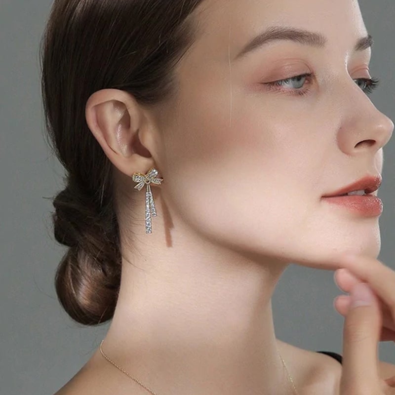 Boucles d'Oreilles en Diamant avec Nœud Français