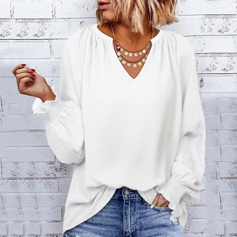 Chemise Décontractée en Mousseline de Soie à Manches Longues et à Col en V