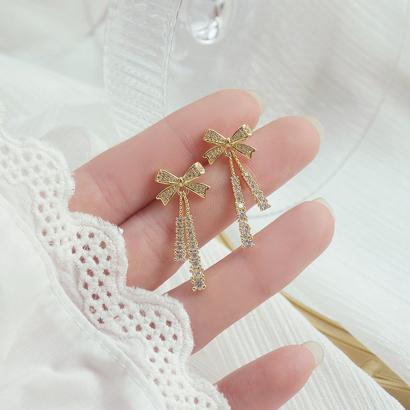 Boucles d'Oreilles en Diamant avec Nœud Français