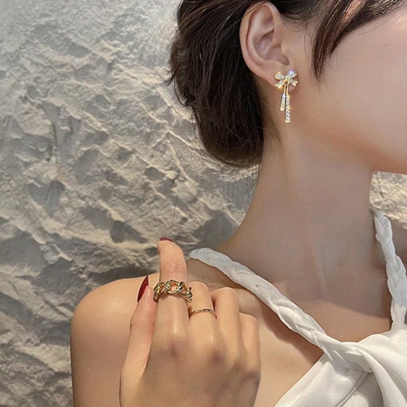 Boucles d'Oreilles en Diamant avec Nœud Français