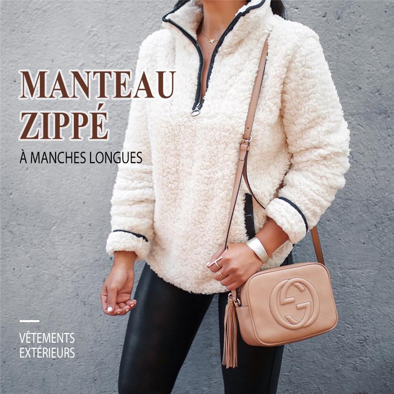 Manteau Zippé À Manches Longues