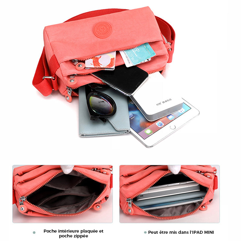Sac à bandoulière simple en nylon à la mode multicouche décontracté pour dames