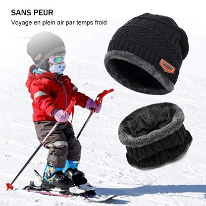 Ensemble Hiver Bonnet avec Écharpe en Tricot