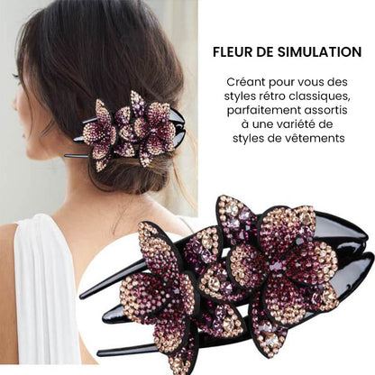 Pince à Cheveux Double Fleur Strass