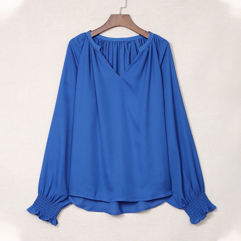 Chemise Décontractée en Mousseline de Soie à Manches Longues et à Col en V
