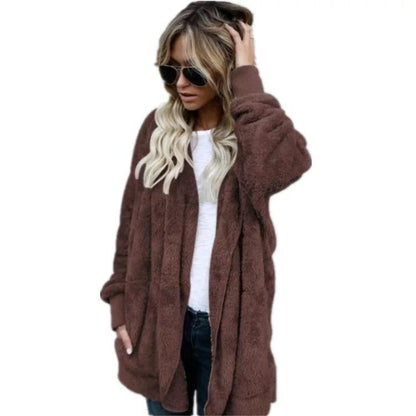 Manteau moelleux à capuche d'hiver pour femme