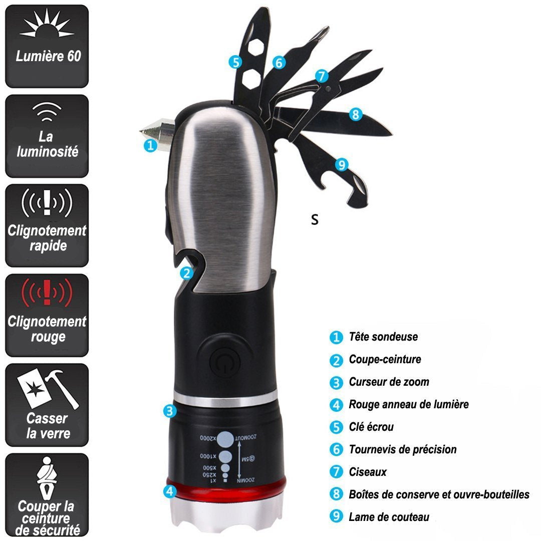 Lampe de poche à LED à outils multiples d'urgence