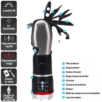 Lampe de poche à LED à outils multiples d'urgence