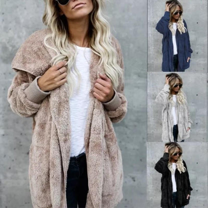 Manteau moelleux à capuche d'hiver pour femme