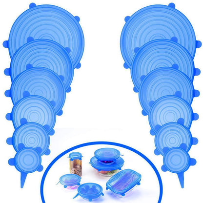 6-Pieces Bleu Couvercles De Bol Silicone