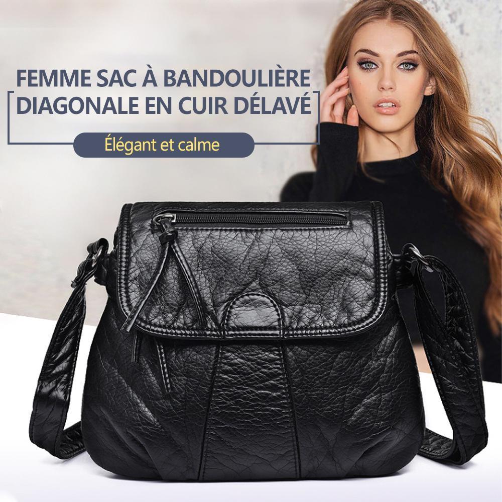 Femme Sac À Bandoulière Diagonale en Cuir Délavé