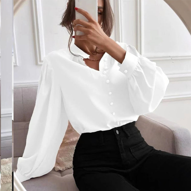 Chemise Boutonnée à Col Montant et Manches Longues