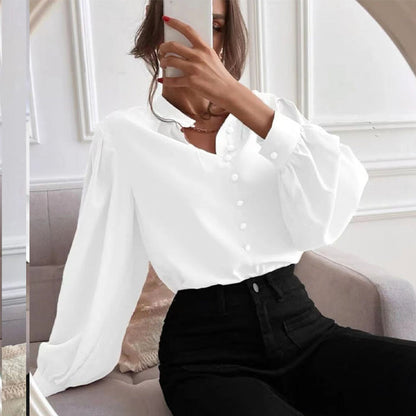 Chemise Boutonnée à Col Montant et Manches Longues