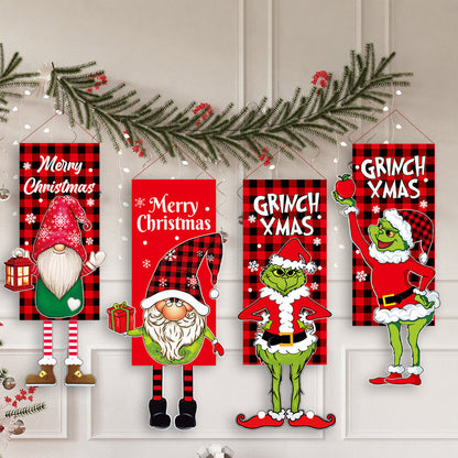 Décoration de Noël Drapeau de Jardin de Poupée Sans Visage Grinch Suspendu