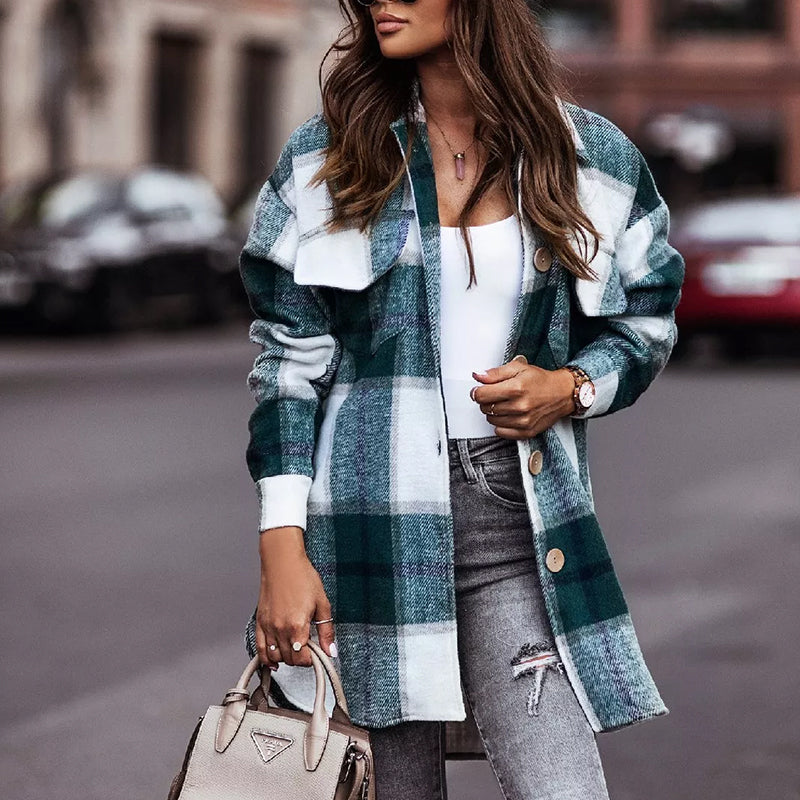 Manteau en Laine Décontracté à Carreaux