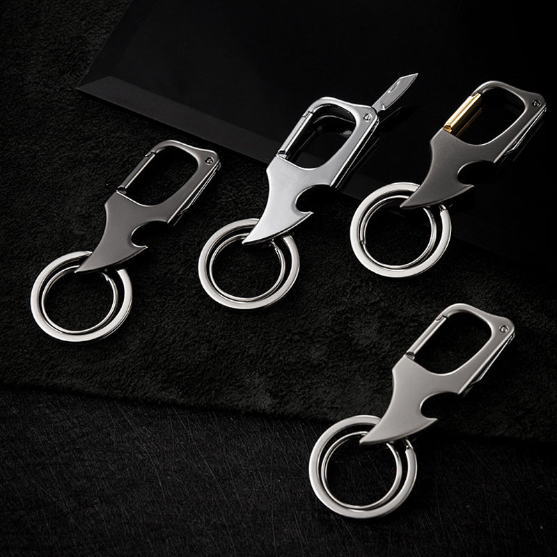 Ouvre-bouteille pendentif multifonctionnel porte-clés en métal à double anneau