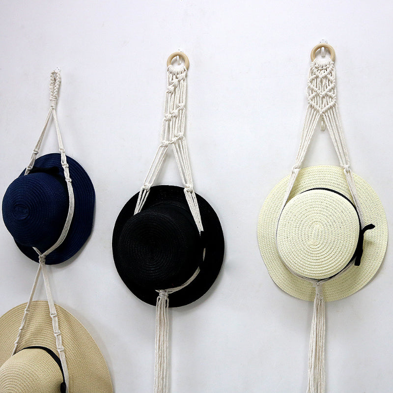 Porte-chapeau Boho décoratif en lin fait à la main pour tenture murale