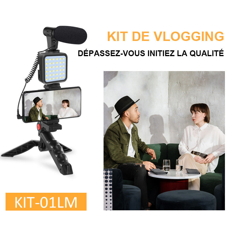 Kit de microphone vidéo professionnel avec trépied et lumière LED