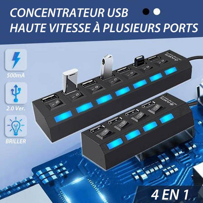 ✔️Concentrateur USB Haute Vitesse à Plusieurs Ports avec Interrupteurs Indépendants