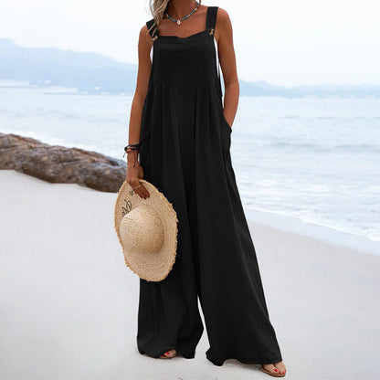 Combinaison unie jambes larges et boutons