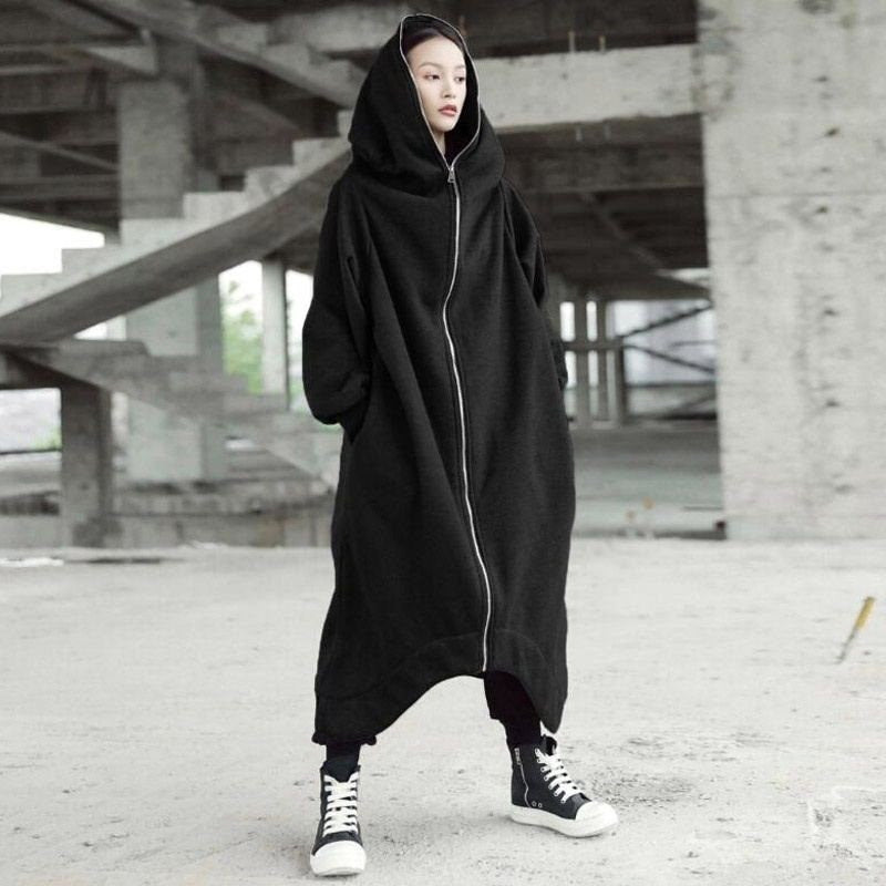 Manteau long à capuche unisexe à manches longues