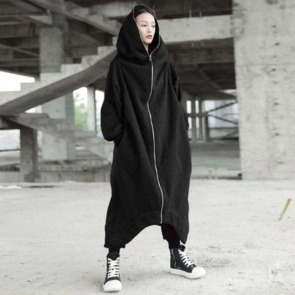 Manteau long à capuche unisexe à manches longues