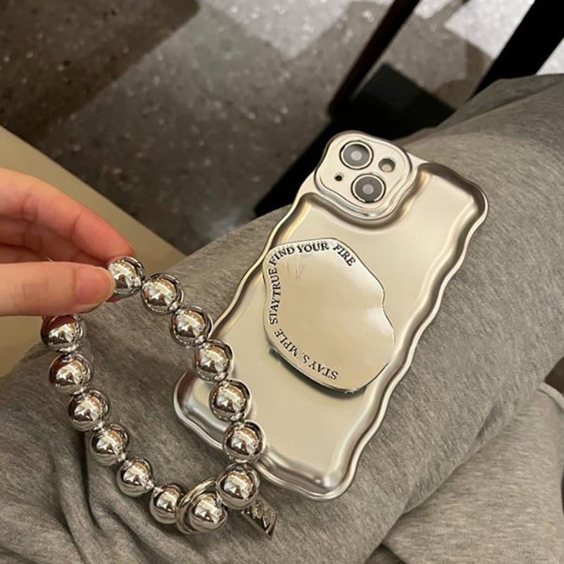 Étui à Coussin d'Air avec Bracelet Boule en Argent Mat pour IPhone