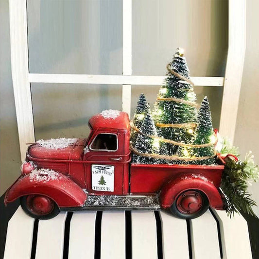🎄Vente de Noël🔥Pièce maîtresse de Noël de camion de ferme rouge
